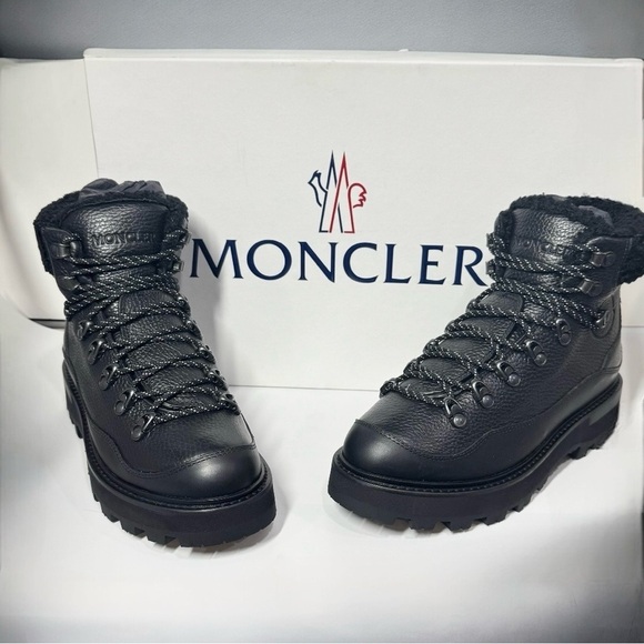Moncler Peka Trek Leather Shearling Hiking Combat Boots Booties Size 7 New - Picture 11 of 14